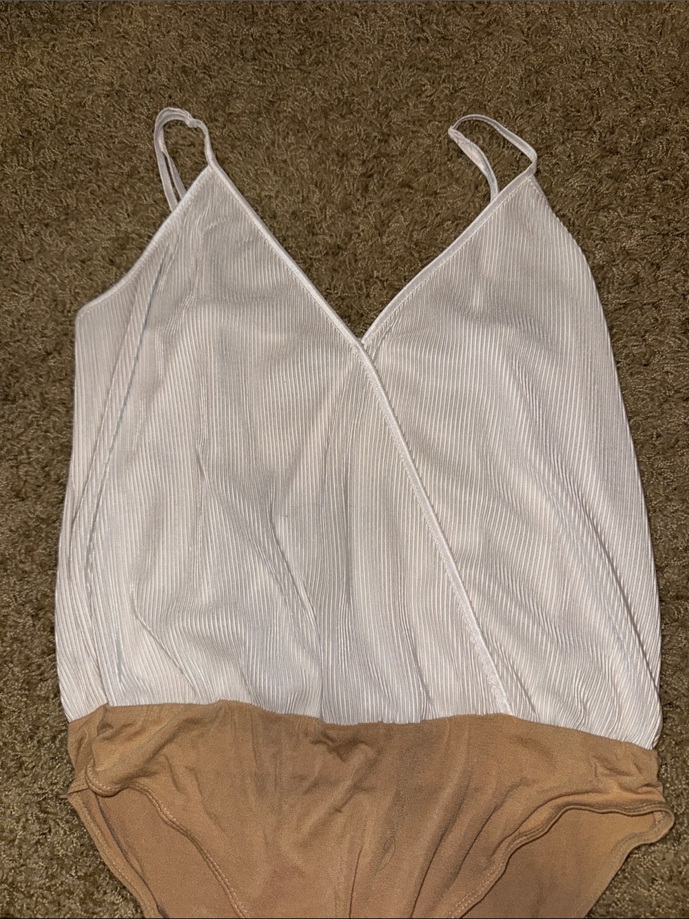Wayf White & Tan Surplice Ribbed Bodysuit